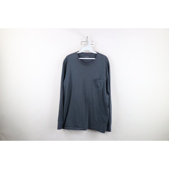 Vtg Y2K Eddie Bauer Mens L Faded Blank Stonewash Long Sleeve T-Shirt Steel Blue - Picture 1 of 15
